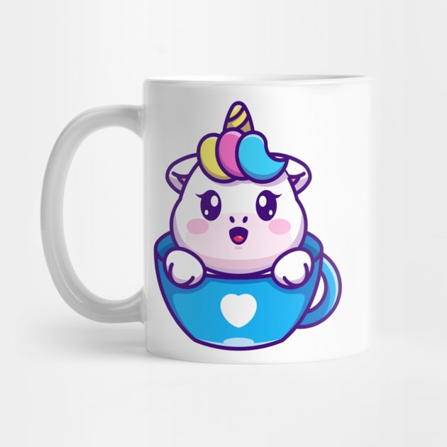 Cute unicorn on cup coffee cartoon by Wawadzgnstuff